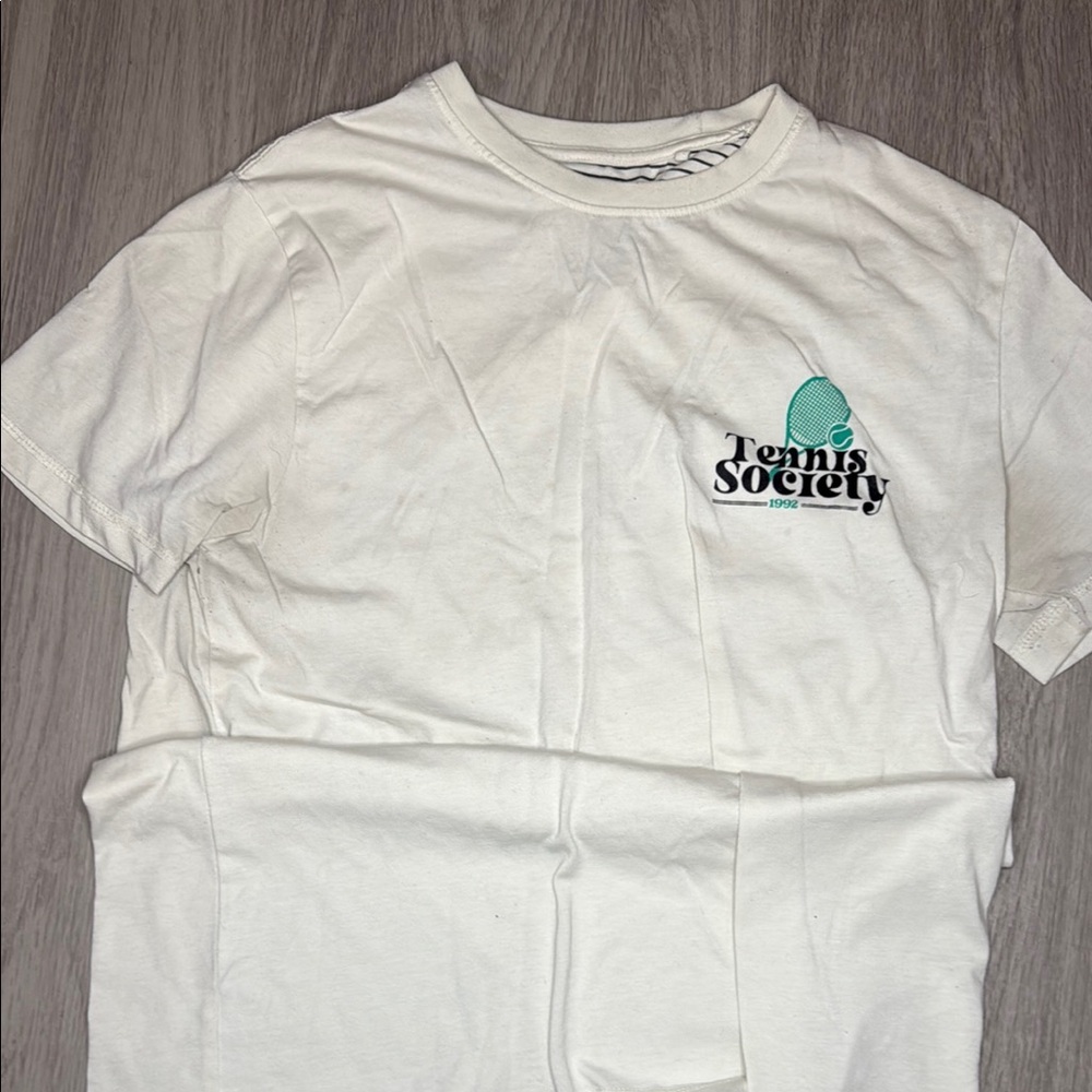 Denim & Flower White T-Shirt with Green Logo